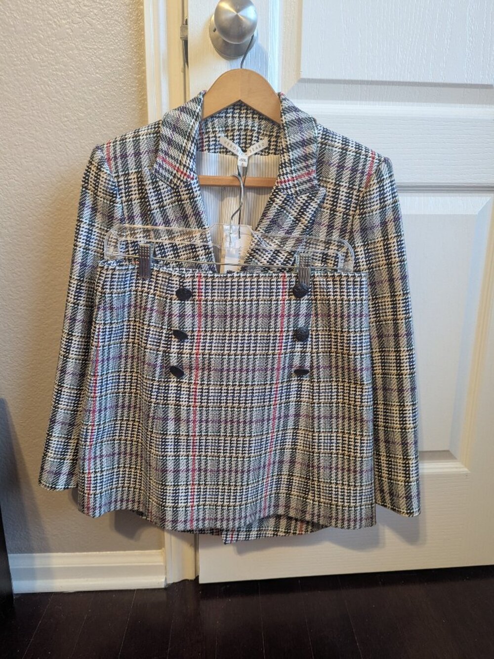 NWT Veronica Beard Empire Plaid Dickey Jacket Blazer Skirt Suit Set 6 Red Black